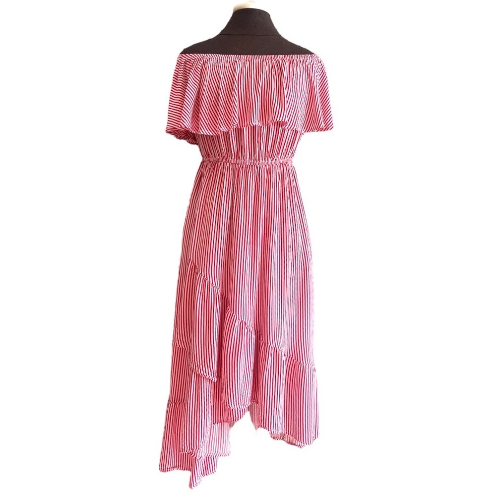Red & White Stripe dress by Soprano off shoulder high low size small